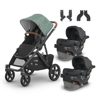 UPPAbaby Vista V3 From Birth Twin Mode Travel System (Stroller + 2 Mesa V2 Infant Car Seats + Adapters)