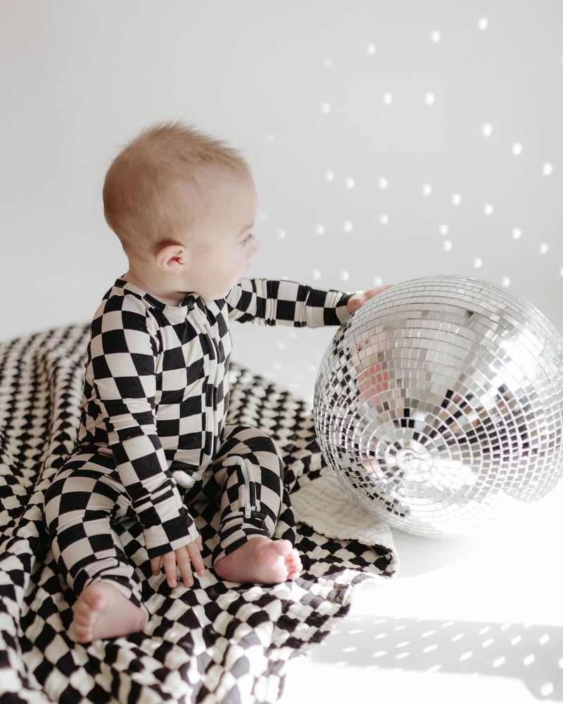 Forever French Baby - Bamboo Zip Pajamas | Black Checkerboard