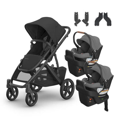 UPPAbaby Vista V3 From Birth Twin Mode Travel System (Stroller + 2 Aria Infant Car Seats + Adapters)