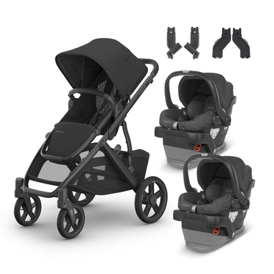 UPPAbaby Vista V3 From Birth Twin Mode Travel System (Stroller + 2 Mesa V2 Infant Car Seats + Adapters)