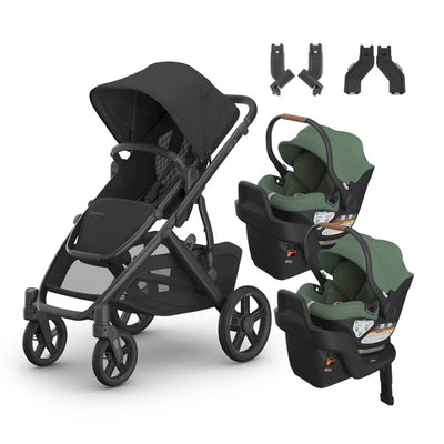 UPPAbaby Vista V3 From Birth Twin Mode Travel System (Stroller + 2 Aria Infant Car Seats + Adapters)