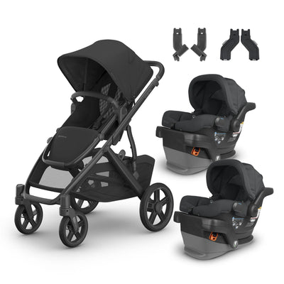 UPPAbaby Vista V3 From Birth Twin Mode Travel System (Stroller + 2 Mesa V2 Infant Car Seats + Adapters)