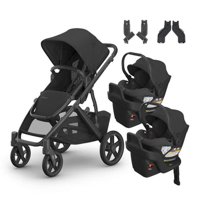 UPPAbaby Vista V3 From Birth Twin Mode Travel System (Stroller + 2 Aria Infant Car Seats + Adapters)