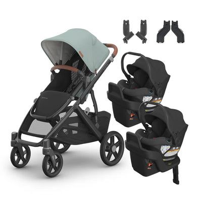UPPAbaby Vista V3 From Birth Twin Mode Travel System (Stroller + 2 Aria Infant Car Seats + Adapters)