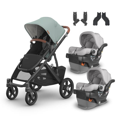 UPPAbaby Vista V3 From Birth Twin Mode Travel System (Stroller + 2 Mesa V2 Infant Car Seats + Adapters)