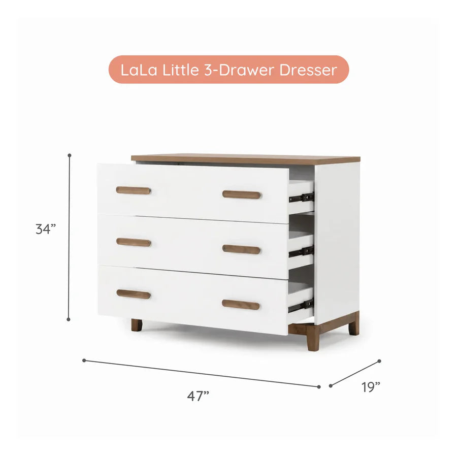 dadada LaLa Little 3-Drawer Dresser - White/Walnut- Strolleria