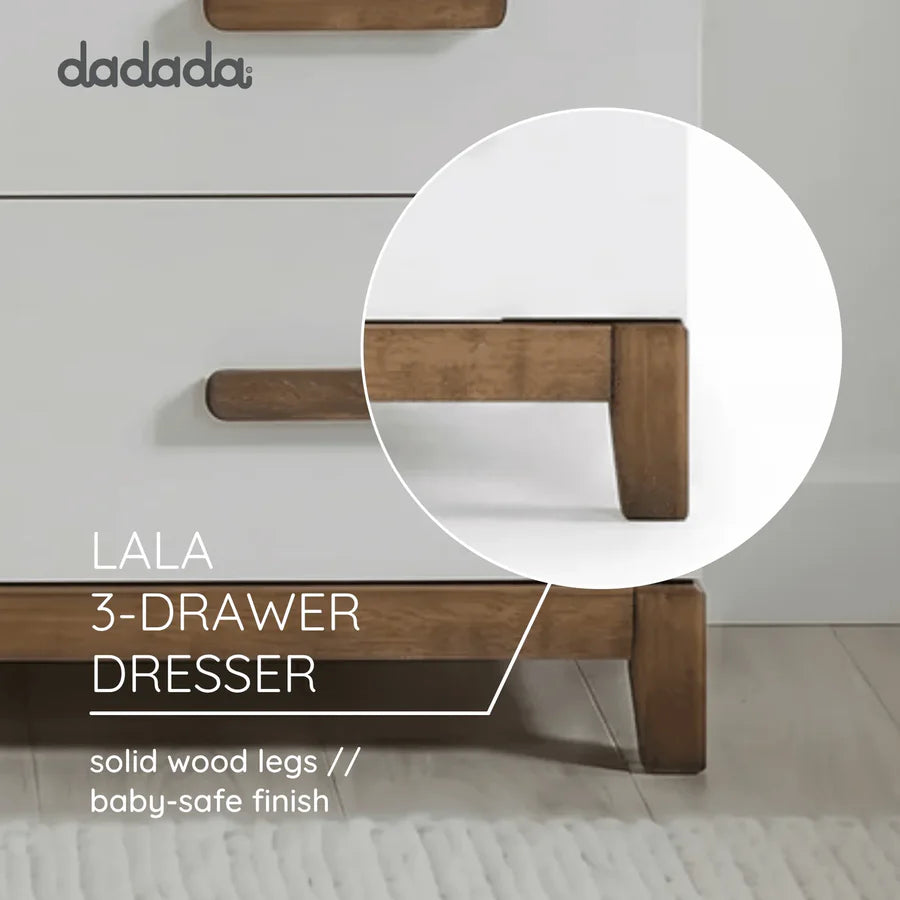 dadada LaLa Little 3-Drawer Dresser - White/Walnut- Strolleria