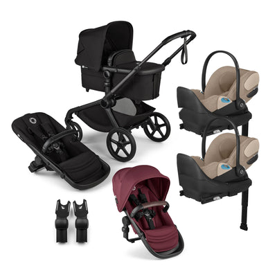 Bugaboo Kangaroo Complete Stroller + Sibling Seat + CYBEX Cloud T SensorSafe Infant Car Seat Twin Travel System