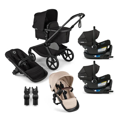 Bugaboo Kangaroo Complete Stroller + Sibling Seat + Bugaboo Turtle Air Shield By Nuna Car Seat Twin Travel System