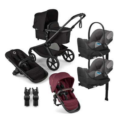 Bugaboo Kangaroo Complete Stroller + Sibling Seat + CYBEX Cloud T SensorSafe Infant Car Seat Twin Travel System