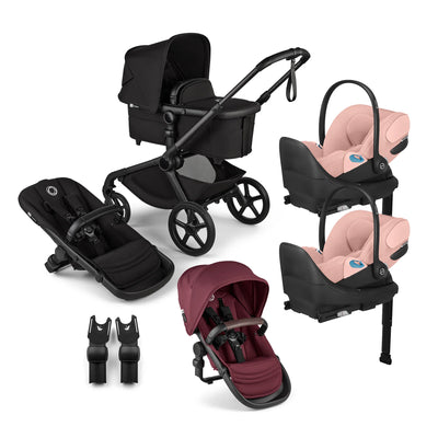 Bugaboo Kangaroo Complete Stroller + Sibling Seat + CYBEX Cloud T SensorSafe Infant Car Seat Twin Travel System