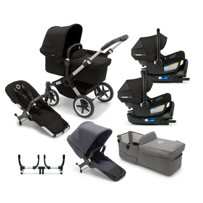 Bugaboo Donkey 5 Mono Complete Stroller + Duo + Bassinet + Bugaboo Turtle Air Shield By Nuna Car Seat Twin Travel System