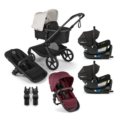 Bugaboo Kangaroo Complete Stroller + Sibling Seat + Bugaboo Turtle Air Shield By Nuna Car Seat Twin Travel System