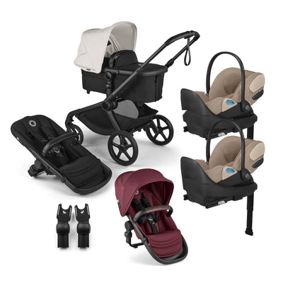 Bugaboo Kangaroo Complete Stroller + Sibling Seat + CYBEX Cloud T SensorSafe Infant Car Seat Twin Travel System