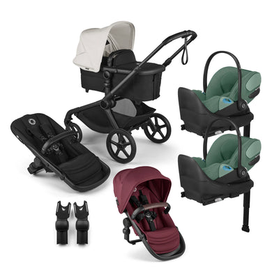 Bugaboo Kangaroo Complete Stroller + Sibling Seat + CYBEX Cloud T SensorSafe Infant Car Seat Twin Travel System