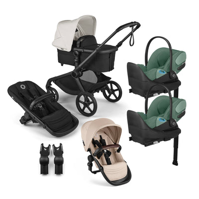 Bugaboo Kangaroo Complete Stroller + Sibling Seat + CYBEX Cloud T SensorSafe Infant Car Seat Twin Travel System