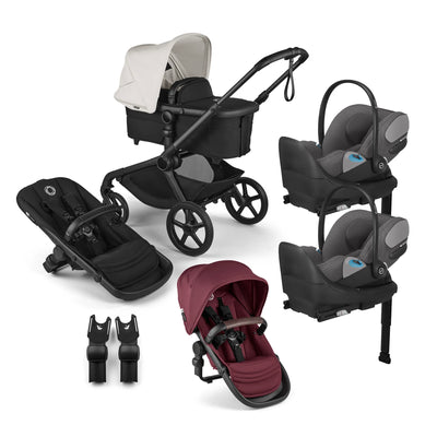 Bugaboo Kangaroo Complete Stroller + Sibling Seat + CYBEX Cloud T SensorSafe Infant Car Seat Twin Travel System