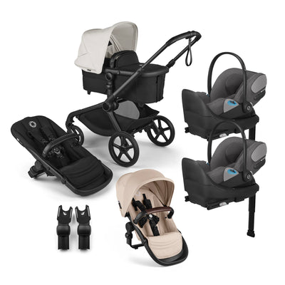 Bugaboo Kangaroo Complete Stroller + Sibling Seat + CYBEX Cloud T SensorSafe Infant Car Seat Twin Travel System