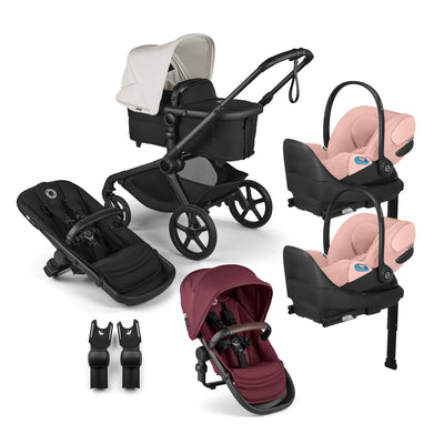 Bugaboo Kangaroo Complete Stroller + Sibling Seat + CYBEX Cloud T SensorSafe Infant Car Seat Twin Travel System
