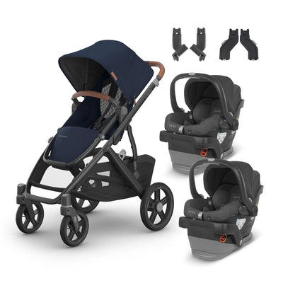 UPPAbaby Vista V3 From Birth Twin Mode Travel System (Stroller + 2 Mesa V2 Infant Car Seats + Adapters)