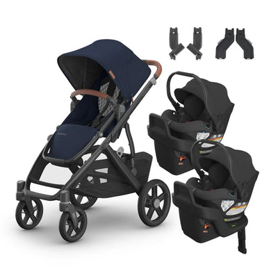 UPPAbaby Vista V3 From Birth Twin Mode Travel System (Stroller + 2 Aria Infant Car Seats + Adapters)