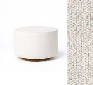 Linen Chenille Oval Ottoman with Wood Base - Side View | Strolleria