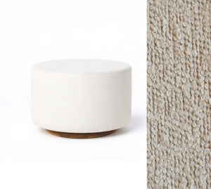 Cottage Flax Fabric Oval Ottoman with Wood Base - Side View | Strolleria