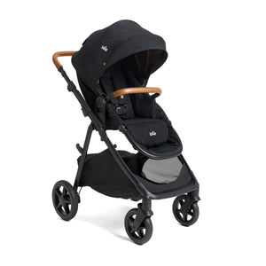 Shale Dark Joie Ginger 4-in-1 Pramette Stroller with Tan Leather Handles - Front Angle View | Strolleria