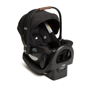 Shale Dark Joie Baby Mint Latch Infant Car Seat with Base AR - Three Quarter Side Angle | Strolleria