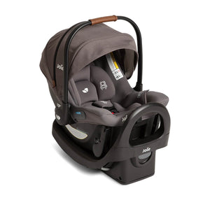 Thunder Taupe Joie Baby Mint Latch Infant Car Seat with Base AR - Three Quarter Side Angle | Strolleria