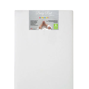 White BabyRest Platinum 6" Foam Crib Mattress - Front Packaging View with GREENGUARD Gold Certification | Strolleria