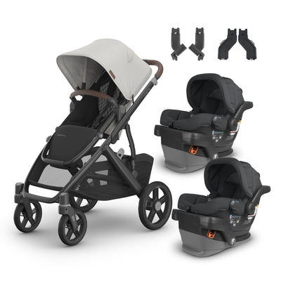 UPPAbaby Vista V3 From Birth Twin Mode Travel System (Stroller + 2 Mesa V2 Infant Car Seats + Adapters)