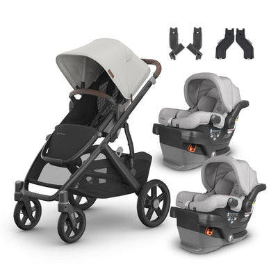 UPPAbaby Vista V3 From Birth Twin Mode Travel System (Stroller + 2 Mesa V2 Infant Car Seats + Adapters)