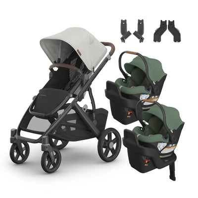 UPPAbaby Vista V3 From Birth Twin Mode Travel System (Stroller + 2 Aria Infant Car Seats + Adapters)
