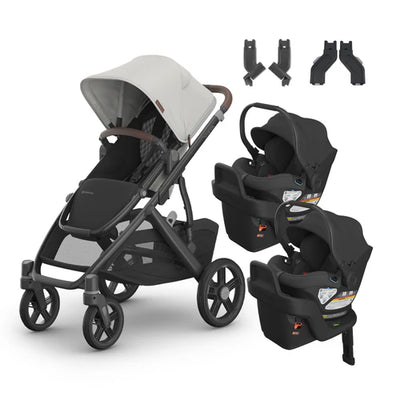 UPPAbaby Vista V3 From Birth Twin Mode Travel System (Stroller + 2 Aria Infant Car Seats + Adapters)