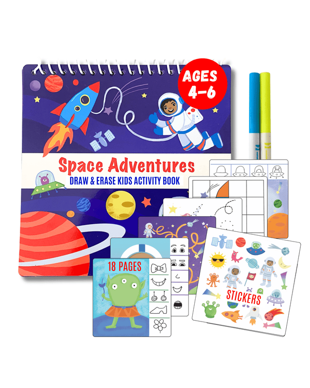 UnbuckleMe® Small 7" Dry Erase Activity Book (incl. 2 Washable Markers & Reusable Stickers)- Strolleria