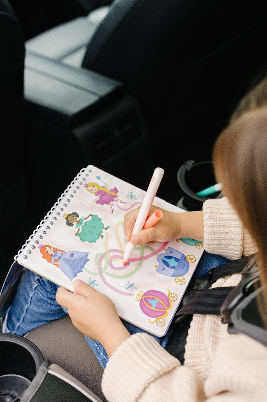 UnbuckleMe® Small 7" Dry Erase Activity Book (incl. 2 Washable Markers & Reusable Stickers)- Strolleria