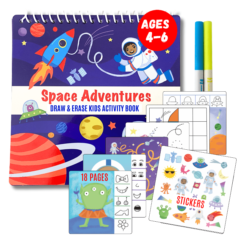 UnbuckleMe® Small 7" Dry Erase Activity Book (incl. 2 Washable Markers & Reusable Stickers)- Strolleria