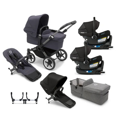 Bugaboo Donkey 5 Mono Complete Stroller + Duo + Bassinet + Bugaboo Turtle Air Shield By Nuna Car Seat Twin Travel System