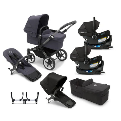 Bugaboo Donkey 5 Mono Complete Stroller + Duo + Bassinet + Bugaboo Turtle Air Shield By Nuna Car Seat Twin Travel System