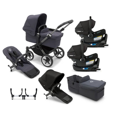 Bugaboo Donkey 5 Mono Complete Stroller + Duo + Bassinet + Bugaboo Turtle Air Shield By Nuna Car Seat Twin Travel System