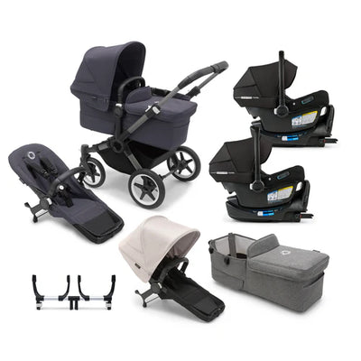 Bugaboo Donkey 5 Mono Complete Stroller + Duo + Bassinet + Bugaboo Turtle Air Shield By Nuna Car Seat Twin Travel System
