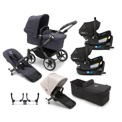 Bugaboo Donkey 5 Mono Complete Stroller + Duo + Bassinet + Bugaboo Turtle Air Shield By Nuna Car Seat Twin Travel System