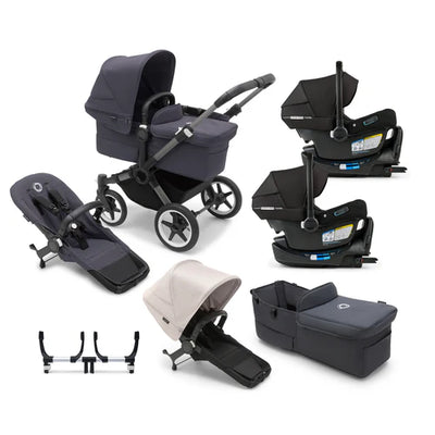 Bugaboo Donkey 5 Mono Complete Stroller + Duo + Bassinet + Bugaboo Turtle Air Shield By Nuna Car Seat Twin Travel System