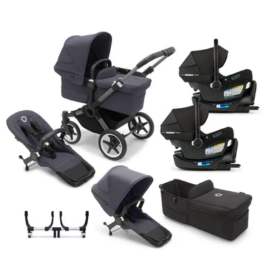 Bugaboo Donkey 5 Mono Complete Stroller + Duo + Bassinet + Bugaboo Turtle Air Shield By Nuna Car Seat Twin Travel System