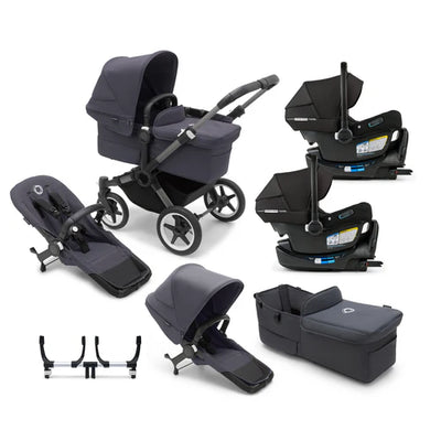 Bugaboo Donkey 5 Mono Complete Stroller + Duo + Bassinet + Bugaboo Turtle Air Shield By Nuna Car Seat Twin Travel System