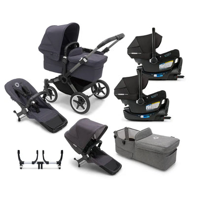 Bugaboo Donkey 5 Mono Complete Stroller + Duo + Bassinet + Bugaboo Turtle Air Shield By Nuna Car Seat Twin Travel System