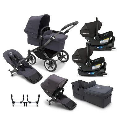 Bugaboo Donkey 5 Mono Complete Stroller + Duo + Bassinet + Bugaboo Turtle Air Shield By Nuna Car Seat Twin Travel System