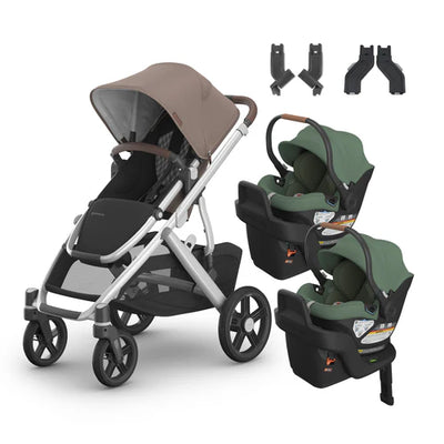 UPPAbaby Vista V3 From Birth Twin Mode Travel System (Stroller + 2 Aria Infant Car Seats + Adapters)