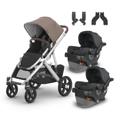 UPPAbaby Vista V3 From Birth Twin Mode Travel System (Stroller + 2 Mesa V2 Infant Car Seats + Adapters)